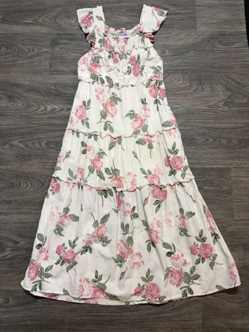 Old Navy Midi Dress XS Romantic Cottagcore Milkmaid Countryside Floral Smocked